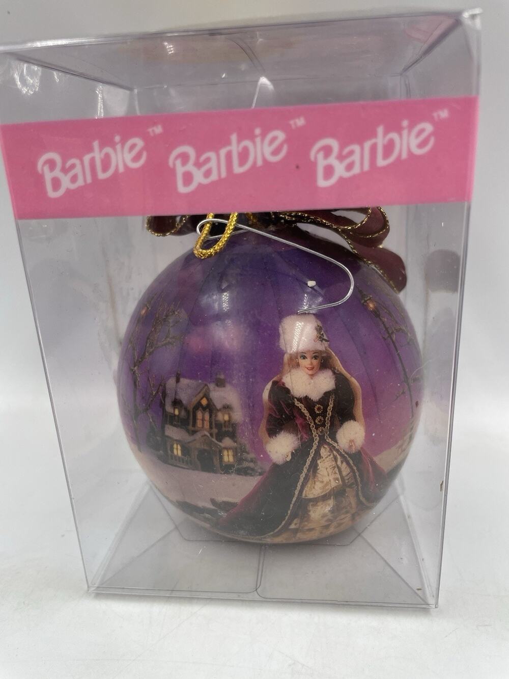 Barbie 3-1/2” Round 1996 Licensed By Mattel Ornament In Original Box